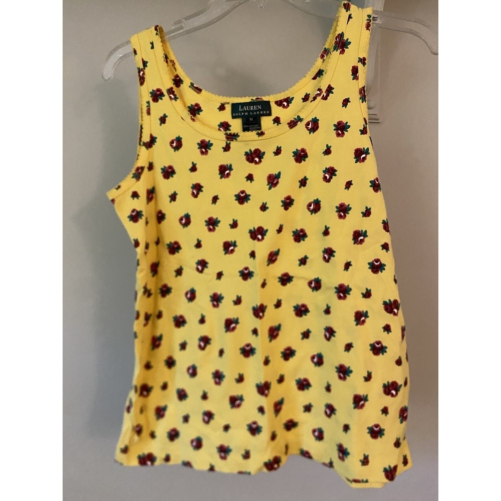 Lauren Ralph Lauren Yellow Red Rose Cotton Tank Top M Preppy